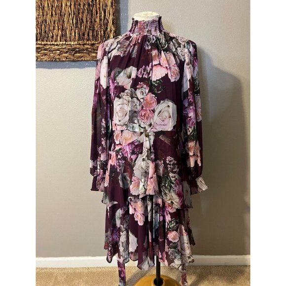 Alex Marie 14 Burgundy Plum Gray Long Sleeve Dress Stretch Career Church NEW - Picture 8 of 16